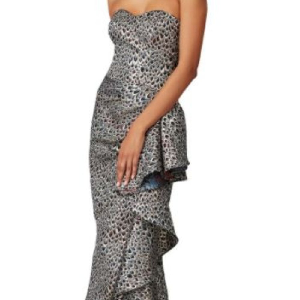 Size 6 Badgley Mischka Printed Side Skirt Ruffle Gown